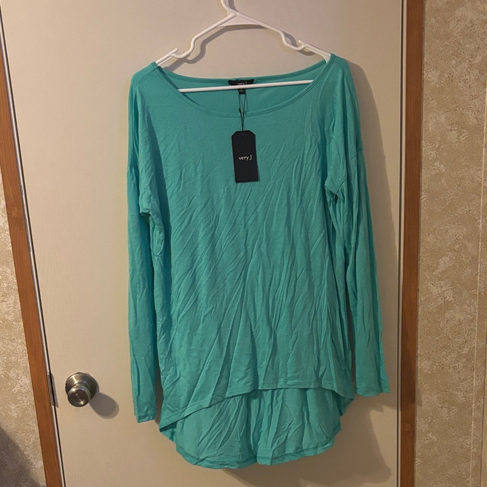 Very J Aqua Long Sleeve Top